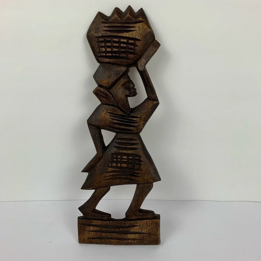 Hand Carved Tribal Wall Hanging Woman With Basket